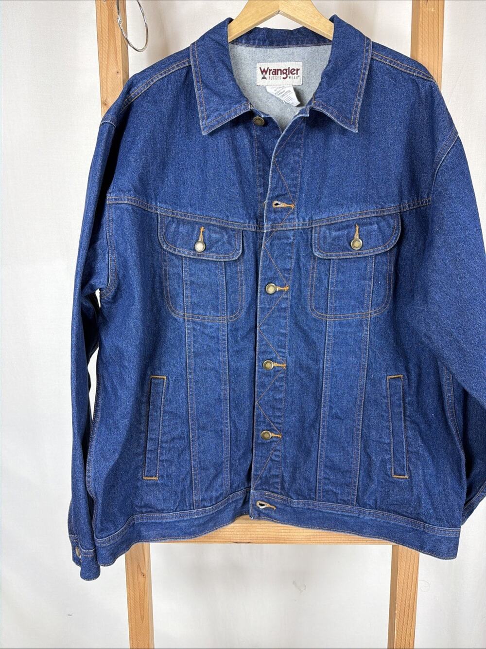 Vintage 90's Wrangler Blue Button Up Denim Jean Jacket #1252 Size XXL